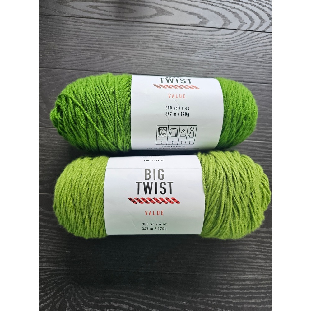 Big Twist Value Yarn Lot 2 Skeins Forest Green & Light Green 100% Acrylic